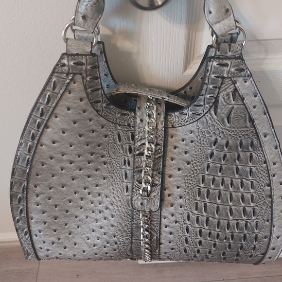 CATO Women's Faux Crocodile Print Large Fashion Gray and Black Handbag - Picture 13 of 15